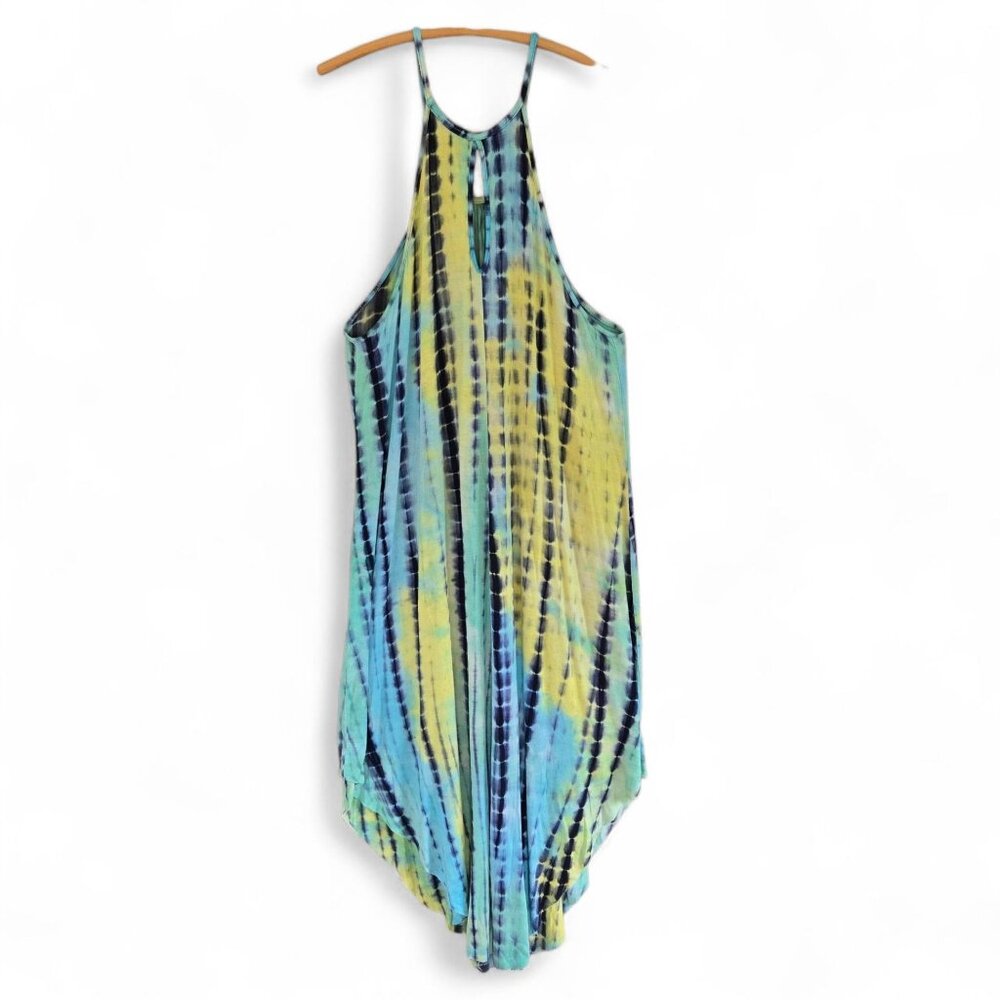 Earthbound Trading Co Tie Dye Spaghetti Strap High-Low Maxi Dress Multicolor XL - Picture 2 of 6